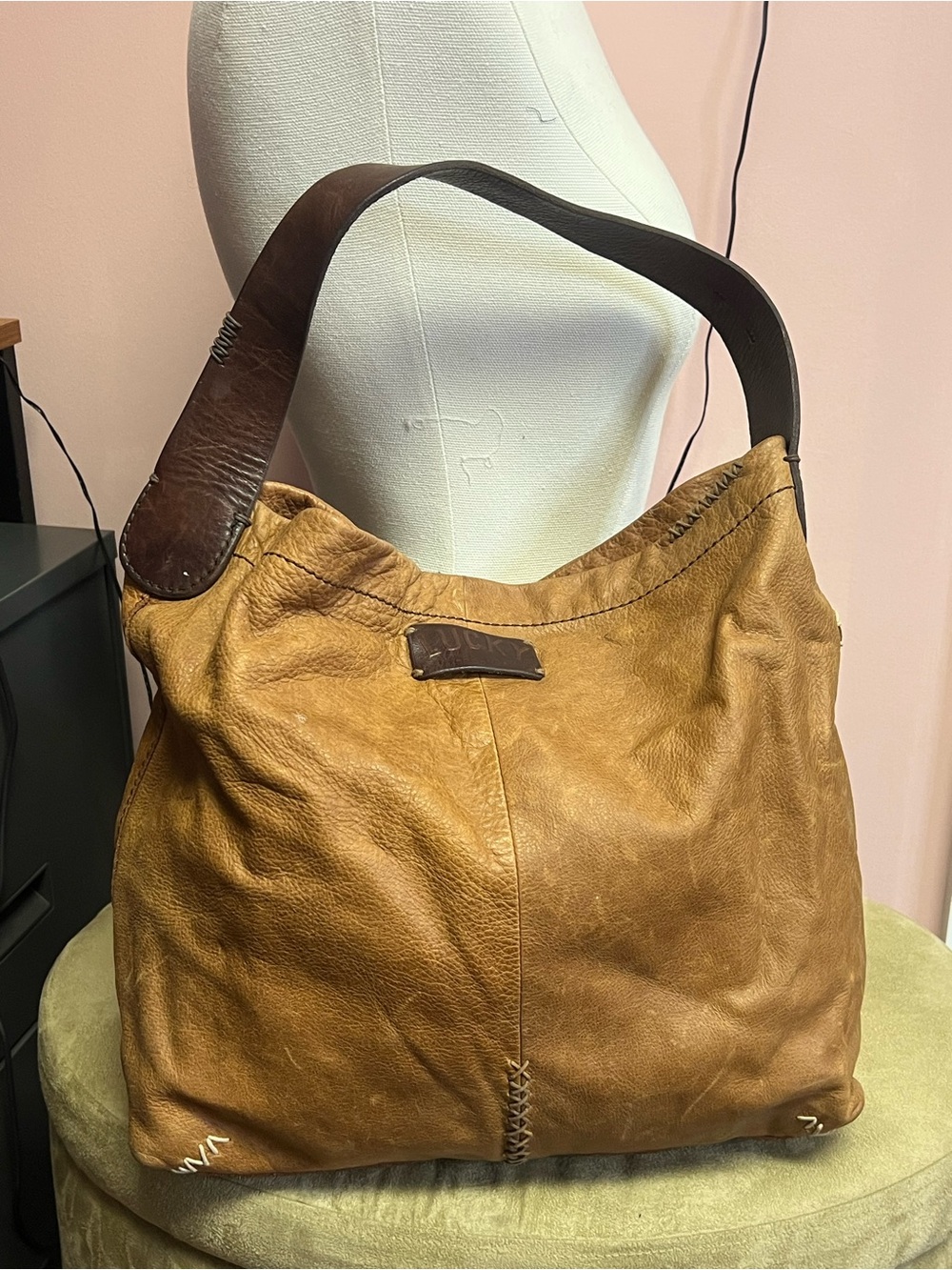 Lucky Brand Brown and Dark Brown Leather Shoulder Hobo